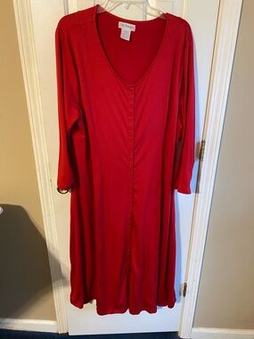 The Paragon 2X Red Midi Dress with V-Neck Tailored Flare Career Dress
